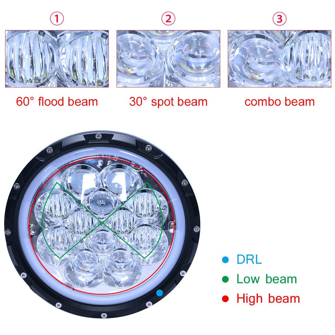 Firebug 7 inch LED Headlights with 5D Blue DRL Angel Eyes for 97