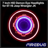 Firebug 7 Inch HID Projector LED Headlights with Halos & Blue Demon Eye for  Wrangler, 2Pcs