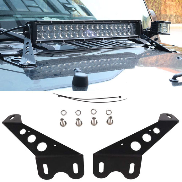 Firebug Windshield Hood Mount Bracket for 20-22inch Led Work Light Bar for Wrangler JK Sahara Rubicon 2007-2017