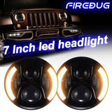 Firebug 7 Inch Round Headlight Pair with Side Halo Angel Eye for  07-16   Wrangler, CJ, TJ