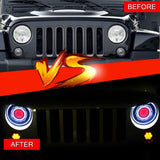 Firebug 7 Inch LED Headlights with Halo Blue Angel Eye & Red Demon Eye for JK TJ LJ CJ  , 2Pcs