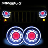 Firebug 7 Inch LED Headlights with Halo Blue Angel Eye & Red Demon Eye for JK TJ LJ CJ  , 2Pcs