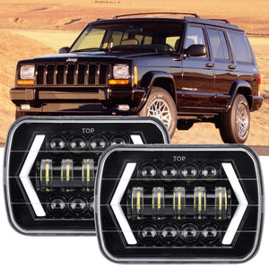 Firebug 2pcs 5X7'' Inch LED Square Headlight Headlamp Projector High Low Hi/lo Beam 6000K Pure White Waterproof for Wrangler YJ Cherokee XJ Toyota Nissan Truck