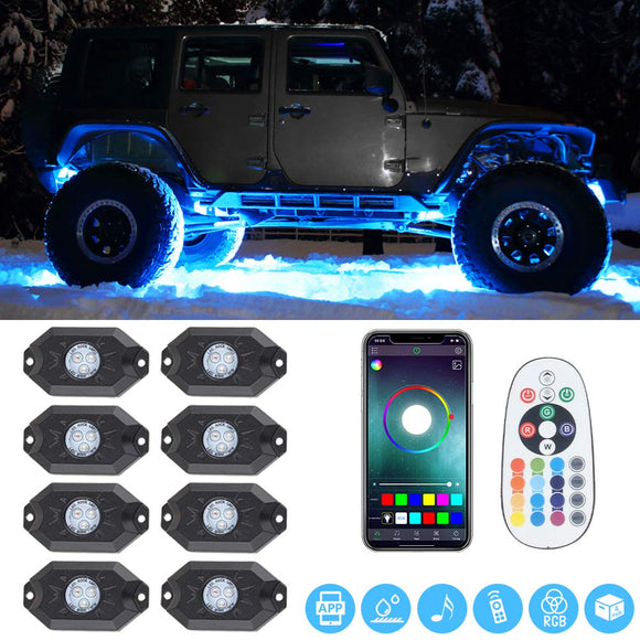 LED Rock Lights -8 Pod Lights with Phone App Control For Off Road Truck SUV