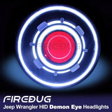 Firebug 7 Inch LED Headlights with Halo Blue Angel Eye & Red Demon Eye for JK TJ LJ CJ  , 2Pcs