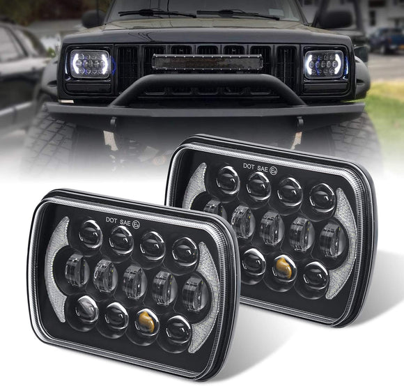 Firebug  Pair 5''x7'' 6''x7'' High Low Beam Led Headlights for Jeep Wrangler YJ Cherokee XJ H6054 H5054 H6054LL 69822 6052 6053 with Angel Eyes DRL