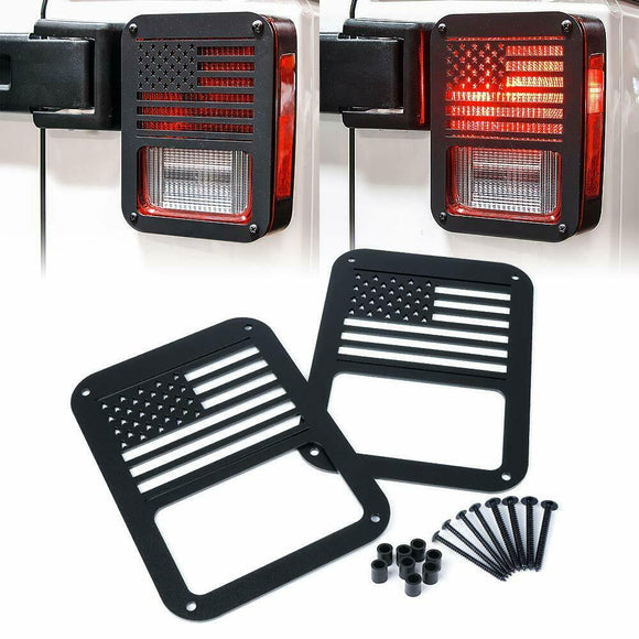 Pair US Flag Tail Light Covers Guards Protectors for 2007-2017 Wrangler JK