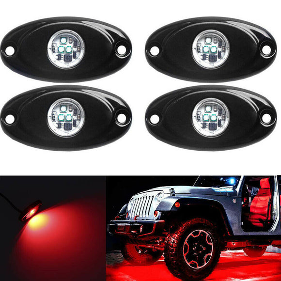 LED Rock Light Kits with 4 pods Lights For Off Road Truck Car ATV SUV Red